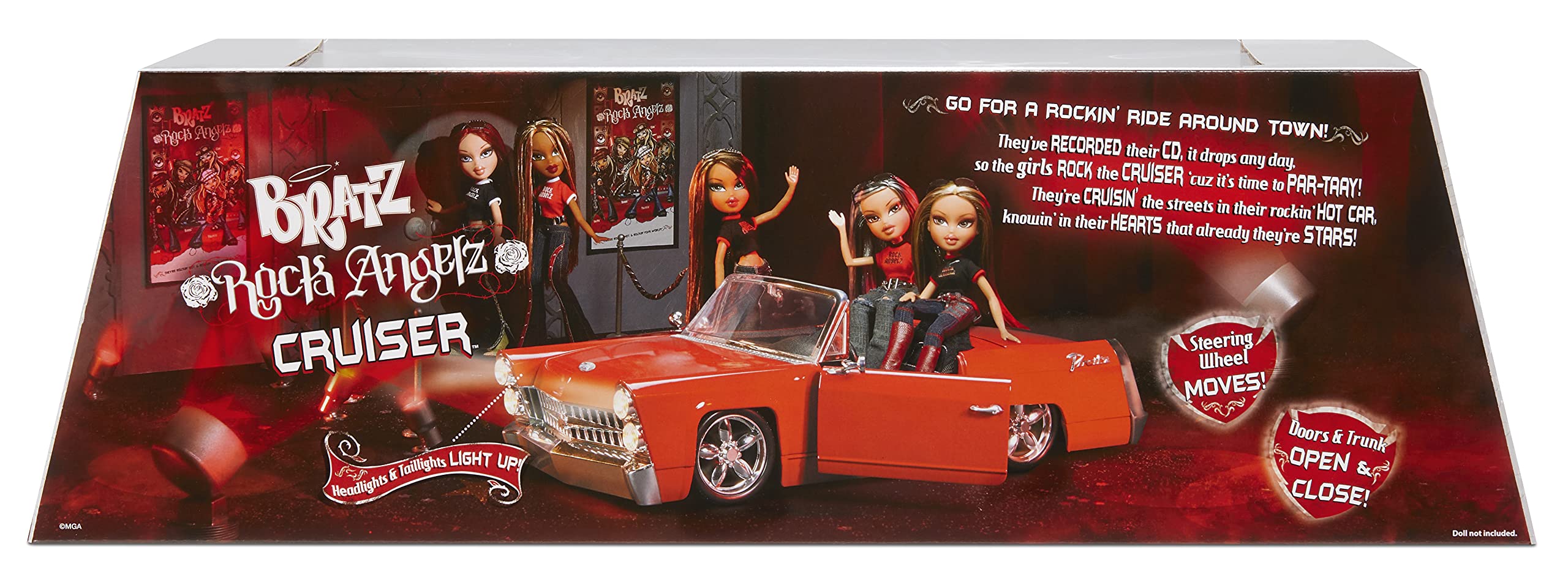 Bratz® Rock Angelz™ 20 Yearz Special Edition Cruiser Car – Convertible Vehicle with Working Doors and Trunk, Lights, Seat Belts and Steering Wheel. fits 2 Fashion Dolls