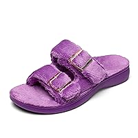 SOLLBEAM Womens Fuzzy House Slippers Open Toe with Cozy Lining Arch Support Orthotic Heel Cup sandals