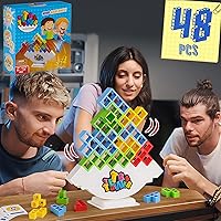 WOWNOVA 48PCS Tetra Tower, Fun Balance Stacking Building Blocks Board Game for Kids, Adults, Friends, Team, Classroom, Dorm, Family Game Night and Parties