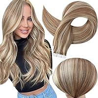 Full Shine Tape in Hair Extensions Human Hair Color 10P613 Golden Brown Highlighted Bleach Blonde Tape in Extensions 20 Inch Hair Extensions Tape in Natural Invisible Skin Weft Tape in Hair 50G 20pcs