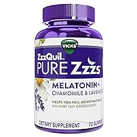 ZzzQuil Pure Zzzs Melatonin Sleep Aid Gummies, Helps You Fall Asleep Naturally, Wildberry Vanilla Flavor, Chamomile Lavender & Valerian Root, 1mg per Gummy, 72 Count