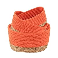 Classic Cotton Storage Baskets Organizer Padang Bins Stackable for Shelves- Set of 3 - Ideal as Diaper Basket, Dog Toy Basket, Laundry Basket or Baby Gift Basket (Orange/Natural)