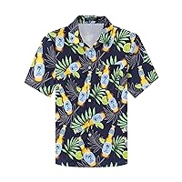 Men's Hawaiian Shirt Short Sleeve Linen Button Down Shirts Casual Floral Beach Shirts Pocket