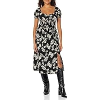 Angie Women's Short Sleeve Floral Dress with Slit