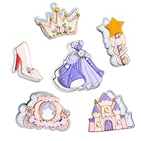 Princess Cookie Cutters Set of 6 Biscuit Cutter Baking with 3D Stamper Crown Holiday PLA Baking Cutter Molds Gifts Decorative Party 3.5