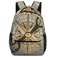 Pirate and Vintage Compass Unisex Laptop Backpack Lightweight Shoulder Bag Travel Daypack