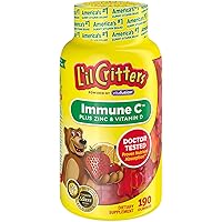 L’il Critters Immune C Daily Gummy Supplement Vitamin for Kids, for Vitamin C, D and Zinc for Immune Support, Orange, Lemon and Cherry Flavors, 190 Gummies