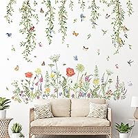 decalmile Hanging Green Vine Wall Decals Flower Grass Wall Stickers Living Room Girls Bedroom Office Wall Decor