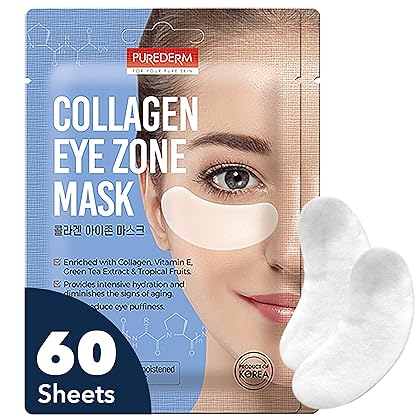 Deluxe Collagen Eye Mask Collagen Pads For Women By Purederm 2 Pack Of 30 Sheets/Natural Eye Patches With Anti-aging and Wrinkle Care Properties/Help Reduce Dark Circles and Puffiness