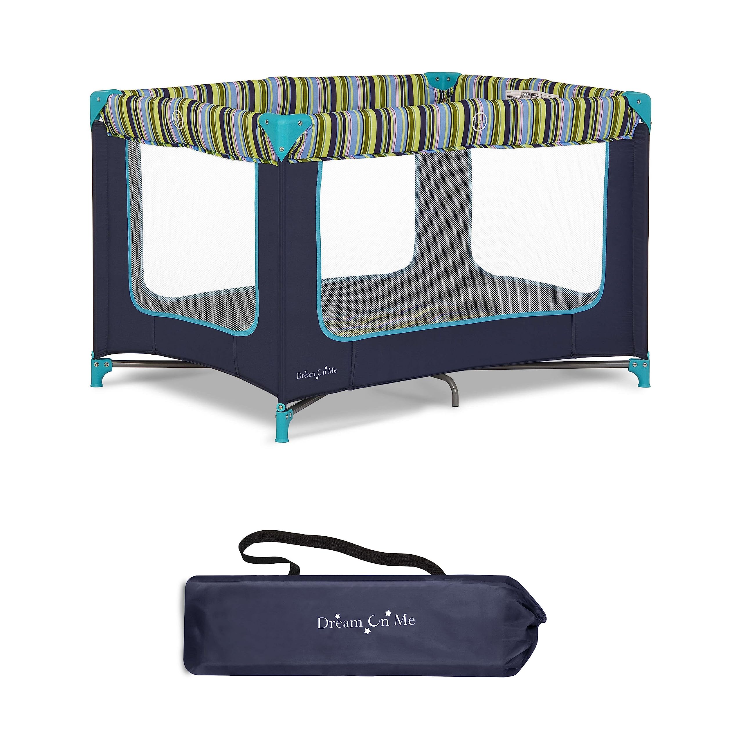 Dream On Me Zodiak Portable Playard in Navy, Lightweight, Packable and Easy Setup Baby Playard, Breathable Mesh Sides and Soft Fabric - Comes with a Removable Padded Mat