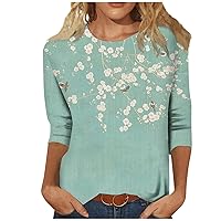 Womens Fashion Tops,3/4 Sleeve Shirts for Women Cute Print Graphic Tees Blouses Casual Plus Size Basic Casual Tops