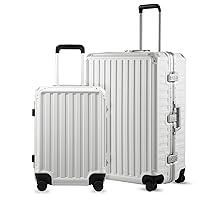  LUGGEX Hard Shell Carry On Luggage with Aluminum Frame - 100%  PC No Zipper Suitcase - 4 Metal Corner Hassle-Free Travel (White Suitcase)