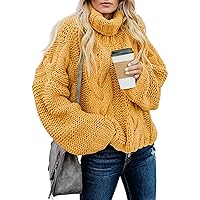 Women Solid Turtleneck Balloon Long Sleeve Sweaters Pullover Outerwear Suéter