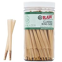 Raw Cones King Size Classic: 100 Pack - Patented Slow Burning Cones Rolling Papers & Tips - All Natural Raw Paper