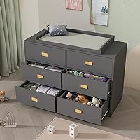 AIEGLE Baby Dresser for Nursery with 6 Drawers & Changing Table Top, Nursery Dresser Chest of Drawers for Kids Bedroom, Wood Nursery Storage Organizer in Grey (45.1