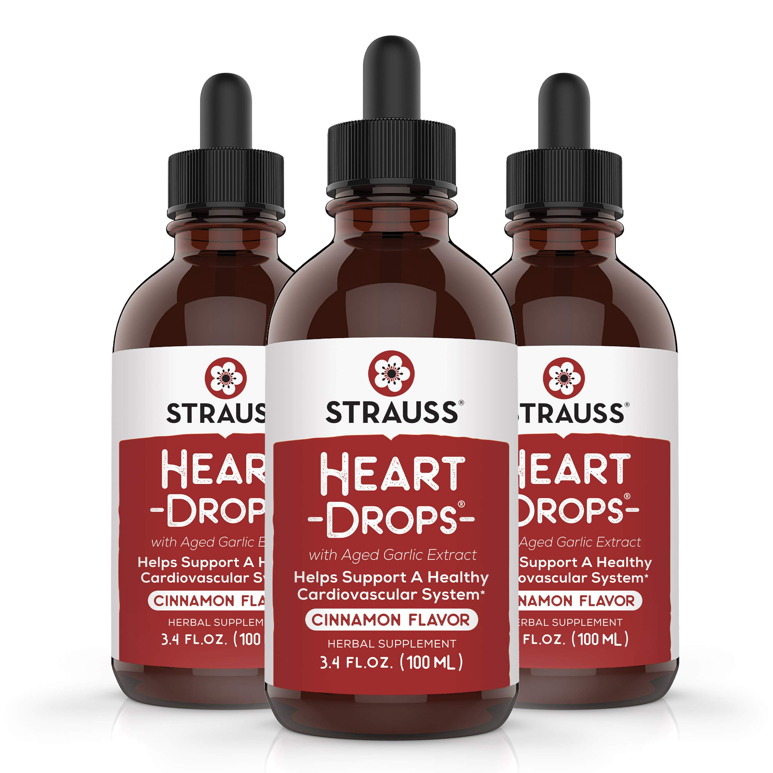 Strauss Naturals Heartdrops, Herbal Heart Supplements with European Mistletoe and Extracts of Aged Garlic, 3.4 fl oz, Cinnamon Flavor