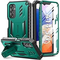 FNTCASE for Samsung Galaxy A14-5G Case: Dual-Layer Protective Textured Shockproof Rugged TPU Cover with Kickstand | Military Grade Drop Protection | Heavy Duty Cell Phone Protector - Green