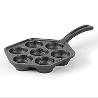 Cast Iron Danish Aebleskiver Pan, Preseasoned Cast Iron Cookware for Pancake Puffs, Makes 7 Pancake Balls