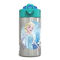 Zak Designs 15.5oz Stainless Steel Kids Water Bottle with Flip-up Straw Spout - BPA Free Durable Design, Frozen Girl SS