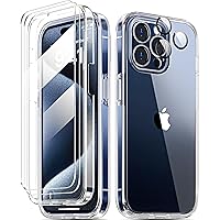 COOLQO Compatible with iPhone 15 Pro max Case, [3 in 1] [Anti-Yellowing] Clear Case, [2 x Tempered Glass Screen Protector], [Enhanced Camera Protection], Military-Grade Protective Phone Cover