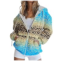 Floral Sweatshirt For Womens Fashion Hoodie Zipper Pockets Coats Pullover Leopard Long Sleeve Fall Winter Jacket