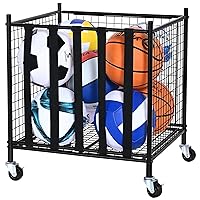 Rolling Sports Ball Storage Cart, Lockable Basketball Cage with Elastic Straps, Sport Equipment Holder Organizer for Indoor Outdoor, Steel Storage Rack for Garages, Playgroup, Gym and Schools