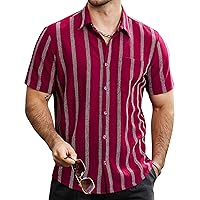 VATPAVE Mens Summer Striped Shirts Button Down Short Sleeve Vintage Beach Hawaiian Shirts with Pocket