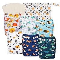 babygoal Newborn Cloth Diapers Pack of 13 for 5-12lbs Preemie Boy, Cloth Diaper Covers 6 Pack with 6pcs Inserts and Wet Bag, Reusable Washable & Waterproof