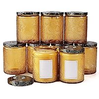 8oz Embossed Glass Candle Container with Tin Lid and Labels (Orange)