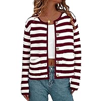 PRETTYGARDEN Open Front Cardigan Sweaters for Women Button Down Long Sleeve Casual Cute Knitted Shirts with Pockets