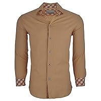Suslo Couture Men's Slim Solid Long Sleeve Stretch Button Down Shirt