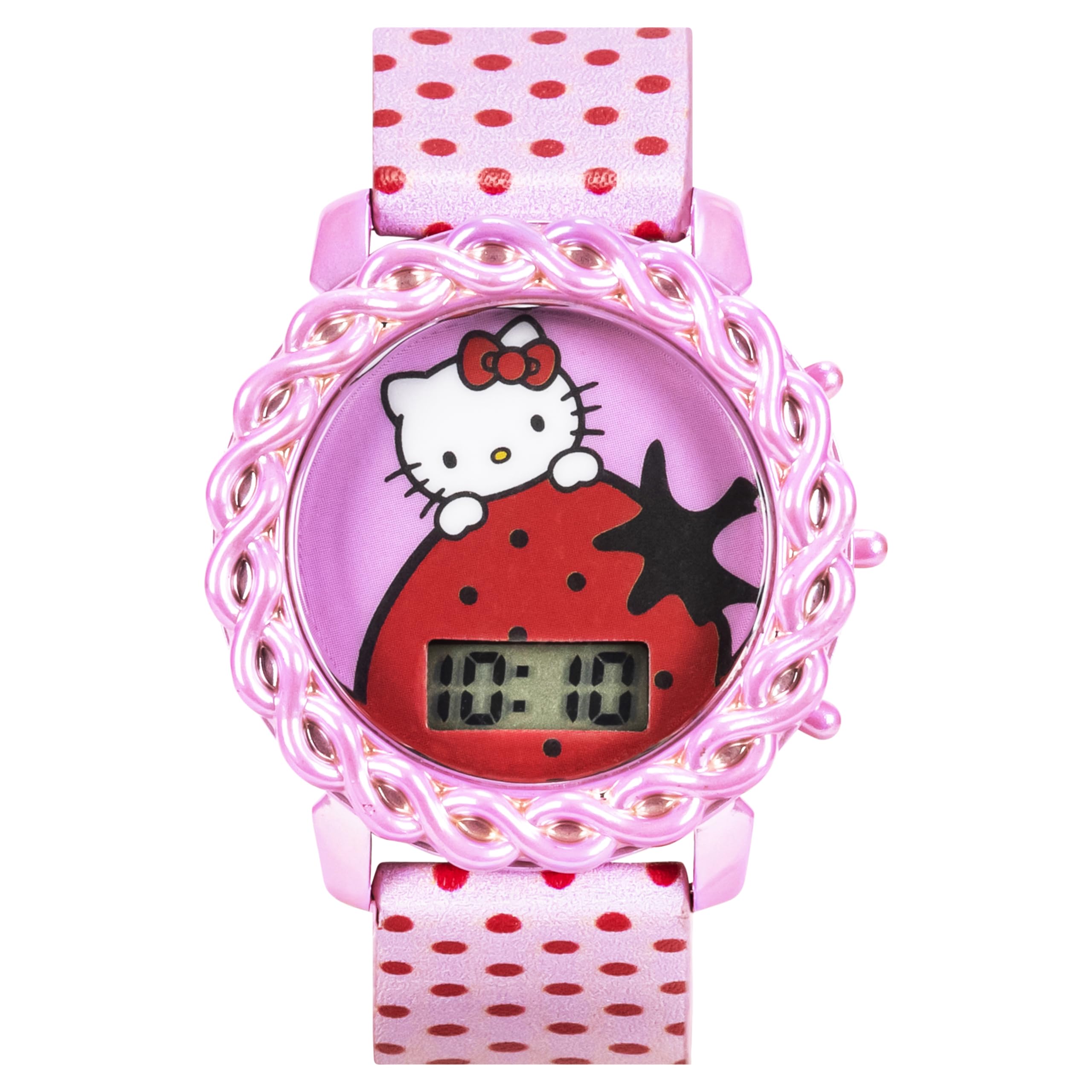 Accutime Hello Kitty Digital LCD Quartz Light Up Kids Pink Watch for Girls with Polka Dot Print Band Strap (Model: HK4190AZ)