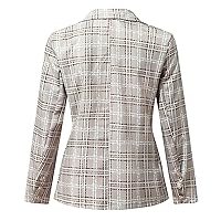 Womens Plaid Print Light Thin Blazer Jackets Fashion Lapel Button Blazers Open Front Long Sleeve Casual Work Tops