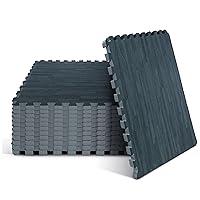 Yes4All 48SQ.FT Wood Grain Puzzle Exercise Mat Protective Flooring, EVA Interlocking Foam Floor Tiles with Border for Home