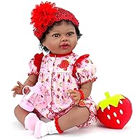 Aori Reborn Baby Dolls Lifelike Black 22 Inch Realistic African American Newborn Baby Girls That Look Real Body Weighted Soft Body Real Life Toddler Doll Strawberry Gift Set for Ages 3+