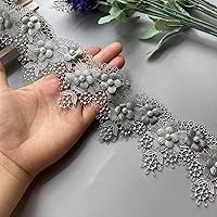 1 Yard Pearl Beads Embroidered Lace Trim Flowers Ribbon Wedding Dress Decoration Crafts Sewing Tablecloth Curtain Edge
