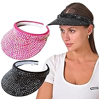 2 Stück glitzernde Strass-Clip-on-Visierhüte für Damen und Herren, Sonnenblenden, Hut, Kristall-Nieten, glänzend, Sport, Golf, Strand, Tennis