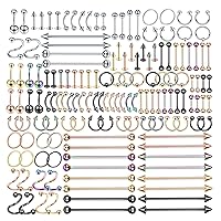 150PCS Piercing Kit Jewelry Stainless Steel Lip Nose Tongue Tragus Cartilage Daith Eeybrow Belly Button Rings Body Piercing Tools 14G 16G 20G