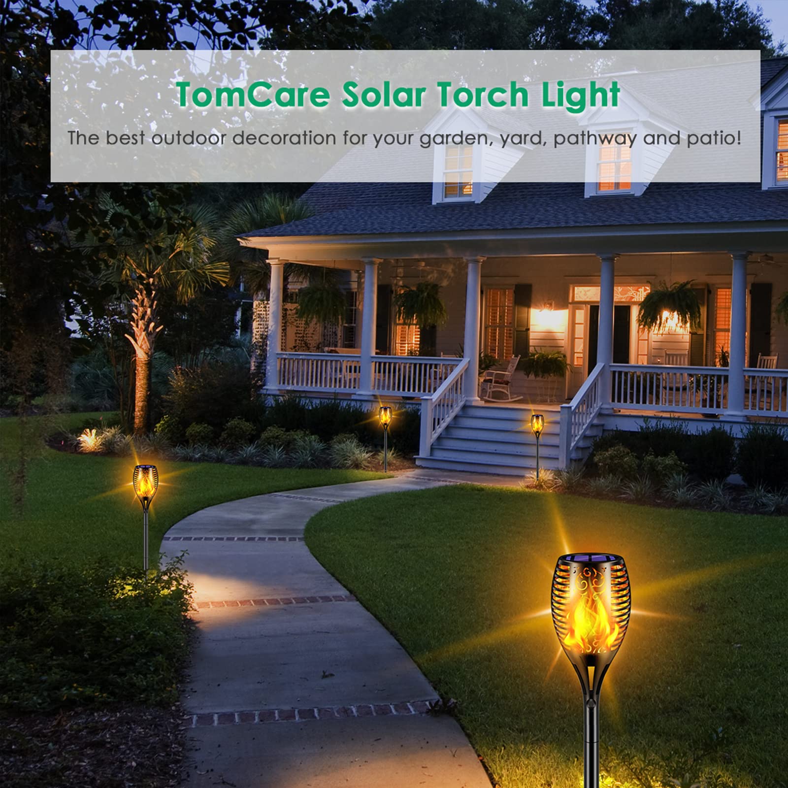 TomCare Solar Outdoor Lights 99 LED Higher & Larger Flickering Flame Solar Torch Lights 43