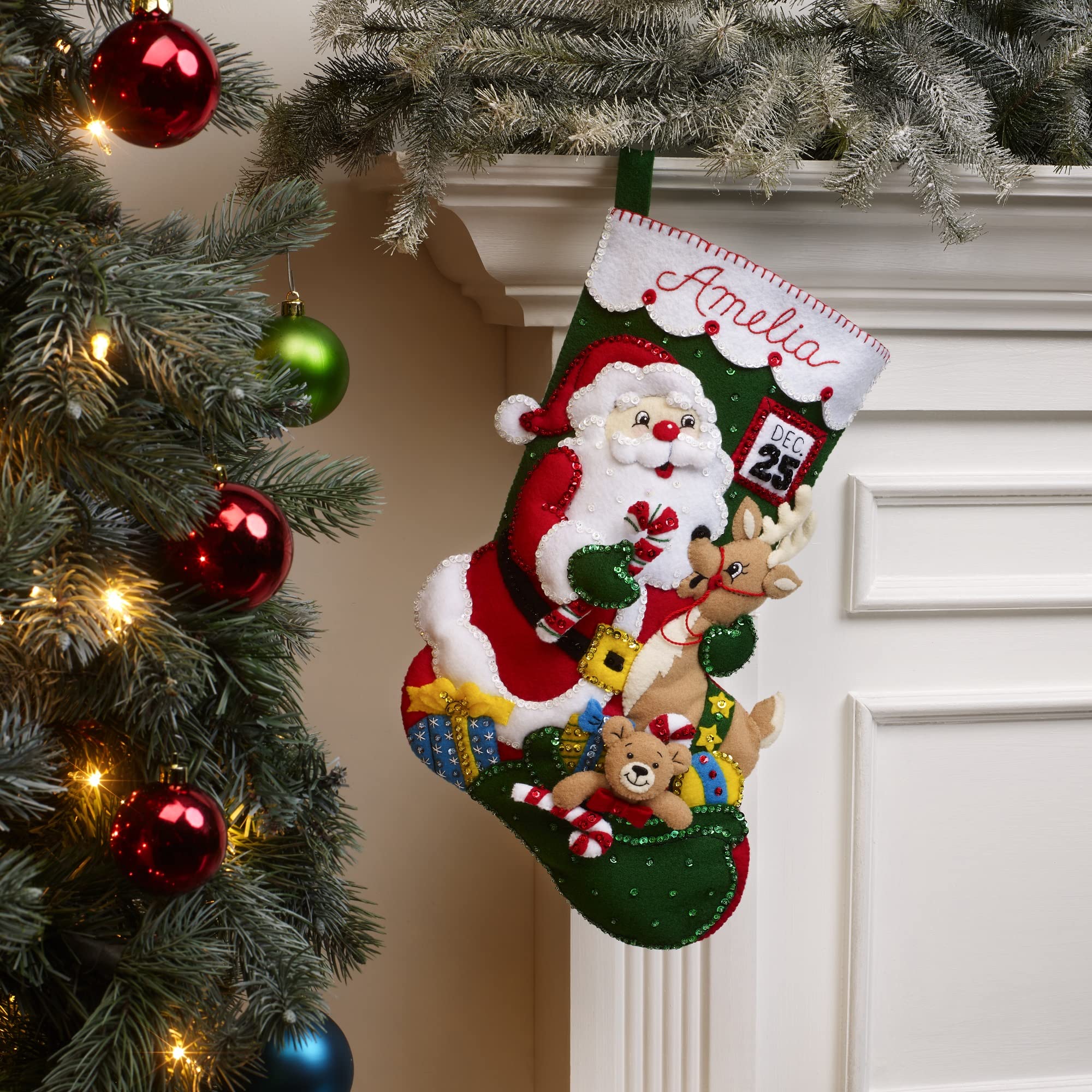 Bucilla Felt Applique Christmas Stocking Kit, Santa and Friends 18