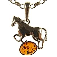 BALTIC AMBER AND STERLING SILVER 925 HORSE PENDANT NECKLACE - 14 16 18 20 22 24 26 28 30 32 34
