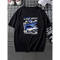 Men's T-Shirts Guys Car and Letter Graphic Tee T-Shirts for Men (Color : Black, Size : X-Large)