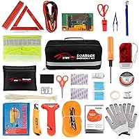 Car Roadside Emergency Kit, Vehicle Truck Safety Road Side Assistance Kits Auto Accessory, with Jumper Cables, First Aid Kit, Tow Rope, Reflective Triangle, Tire Pressure Gauge, etc