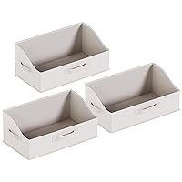 Ornavo Home 3 Pack Collapsible Trapezoid XLarge Storage Bins, Foldable Fabric Shelf Storage Basket Closet Organizer and Large Storage Box for Clothes with Handles, Ash Beige