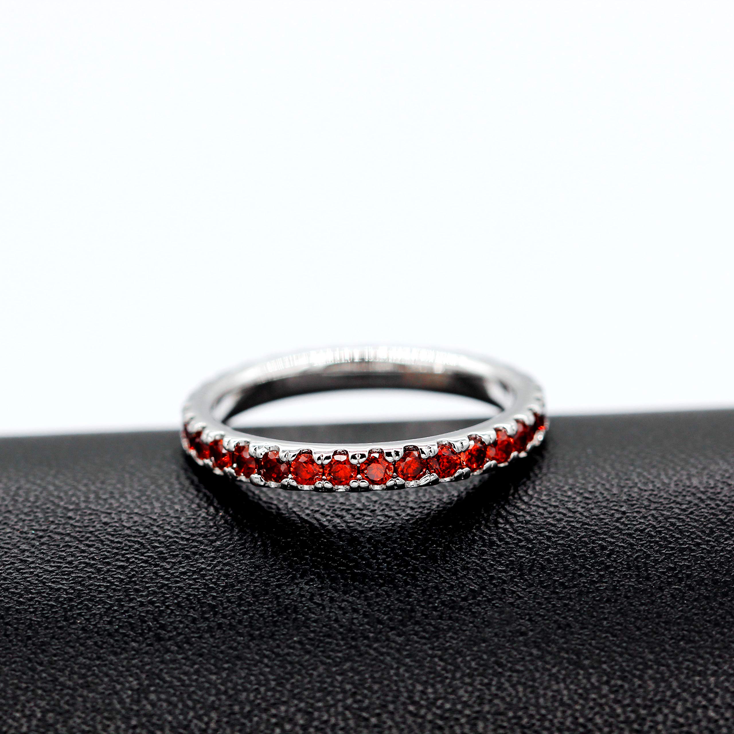 Uloveido 2mm Micro Pave Cubic Zirconia Eternity Band Stack Ring Silver Color Wedding Jewelry for Women Y115