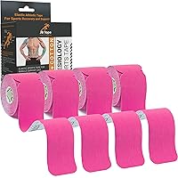JB PreCut Kinesiology Tape 4 Rolls - Water Resistant, Latex Free Athletic Body Tape for Joint & Muscle Pain,Sports Recovery & Support. (Pink)