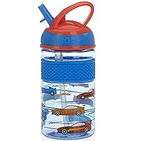 Thirsty Kids Flip-it Freestyle 12 oz Water Bottle with Bite Resistant Hard Straw, Blue Cars