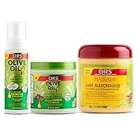 ORS Olive Oil Hold & Shine Wrap Set Mousse Infused with Coconut Oil - Fortifying Creme Hairdress infused with Castor Oil - HAIRestore Hair Mayonnaise with Nettle Leaf and Horsetail Extract - Bundle