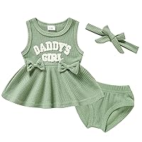 Viworld Baby Girl Clothes 0-18M Knitted Tops Sleeveless Set Letter Printed Daddy's Girl Baby Clothes Baby Girl Outfits