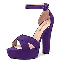 MERRORI Womens Suede Heels Night Club Women Shoes Travel Platform Ankle Strap Open Toe Chunky High Heel Sandals 5 Inch